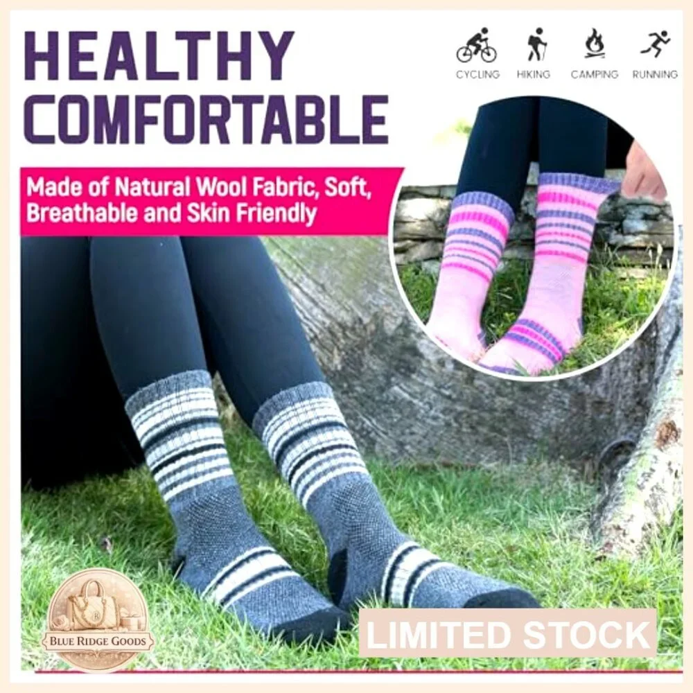 Merino Wool Hiking Socks Thermal Warm Moisture Wicking Cushion Athletic